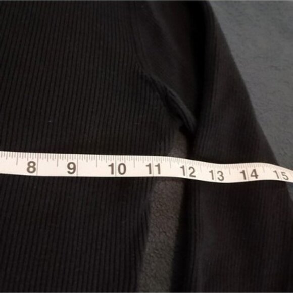 Top With Rhinestone Fringe Hem Black Ribbed Long-Sleeve Womens - Picture 9 of 9